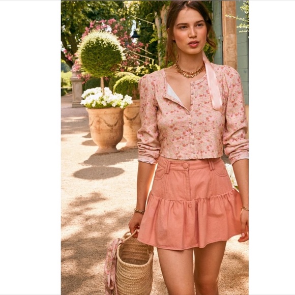 NWT LoveShackFancy Dock mini Skirt in Tuscany Pink size 2